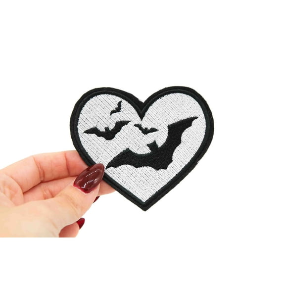 Bats White Heart Iron On Embroidered Patch