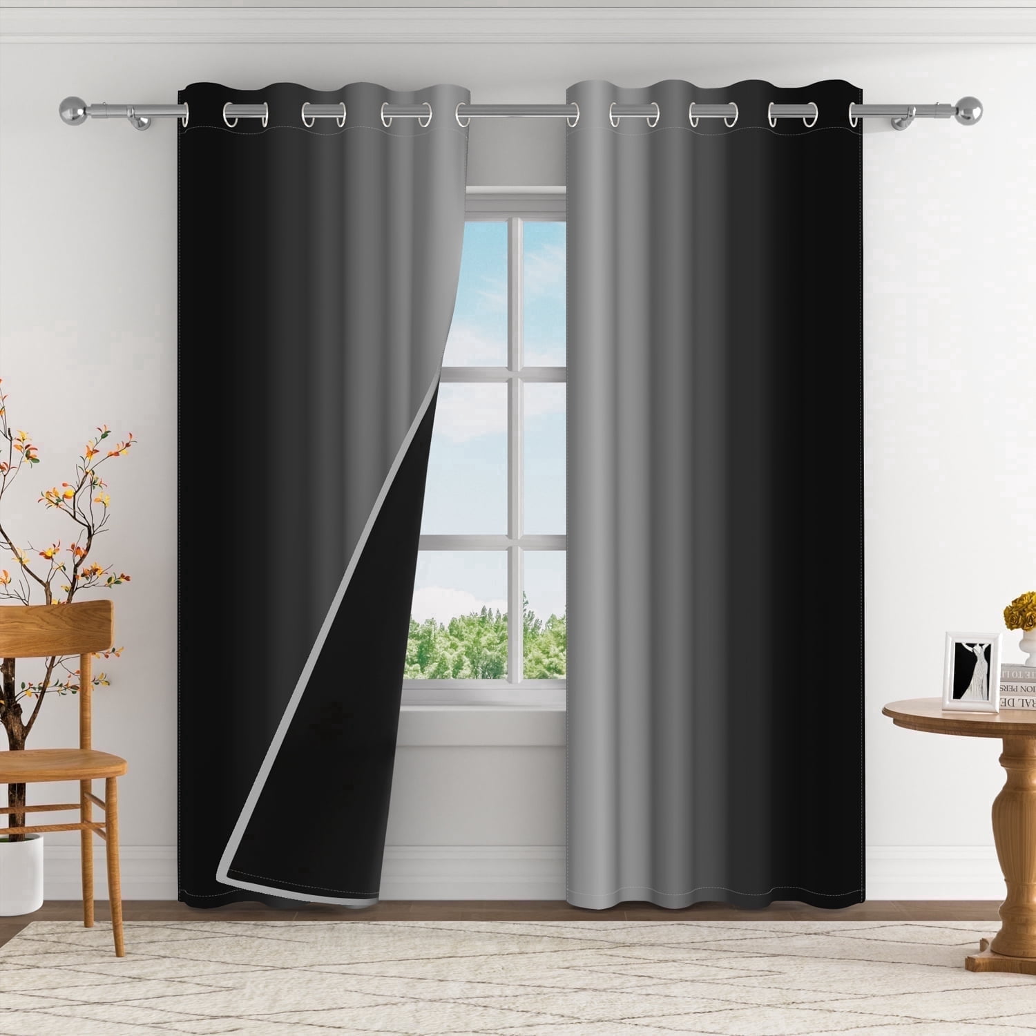 Aofoto Black Gray Gradient Blackout Curtains for Bedroom - Light Blocking & Noise Reducing Window Curtains for Living Room, 2 Panels, 52 x 84 Inch