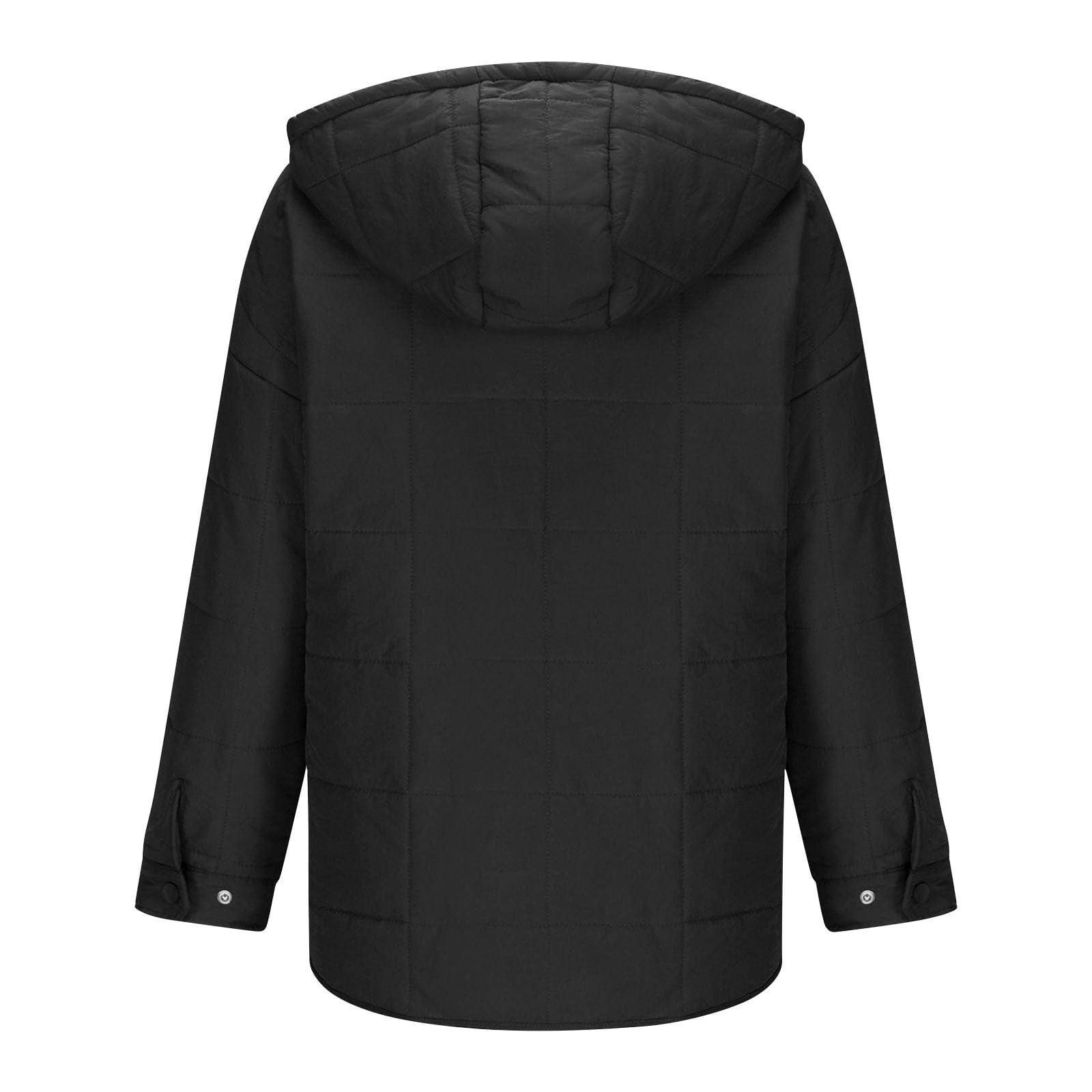 Hoodies for Women Pullover Women's Quilted Pullover Puffer Jacket Oversized Long Sleeve Hooded Coats Winter Warm Lightweight Outwear with Pocket Womens Hoodies Black L - image 4
