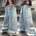 thumbnail image 5 of RMGVDSD Boys Baggy Jeans Wide Leg Denim Pants Loose Fit Elastic Waist Straight Leg Casual Denim Trousers Streetwear Lightweight Jeans For Kids School Wear 6-7 Years, 5 of 5