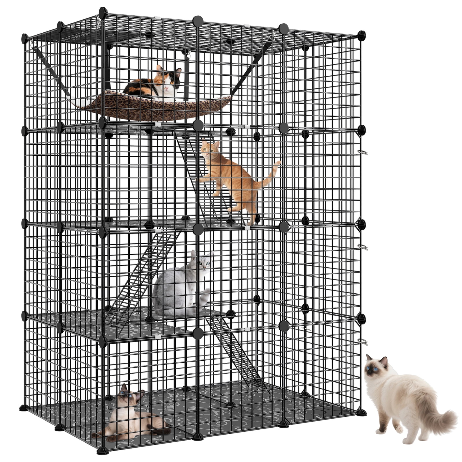 CRXX Large Metal Wire Cat Cage Enclosure – 4-Tier Kennel with Hammock | DIY Playpen & Catio for Indoor/Outdoor Use | Spacious, Durable Cat Habitat for Exercise & Rest