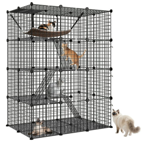 Wubio 4-Tier Cat Cage Indoor Cats Pets Playpen Detachable Metal Wire Cat kennel Black