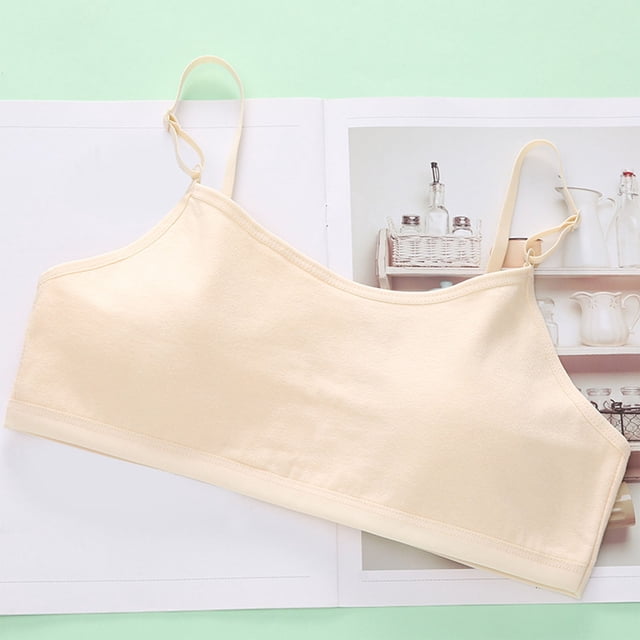 RXIRUCGD Girl's Primary And Secondary School Solid Color Comfortable Camisole Bra( Beige, Size:14 Years )