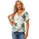 thumbnail image 1 of Top cruzado de gasa con cuello en V y cintura con lazo floral para mujer blanco XS, 1 of 5