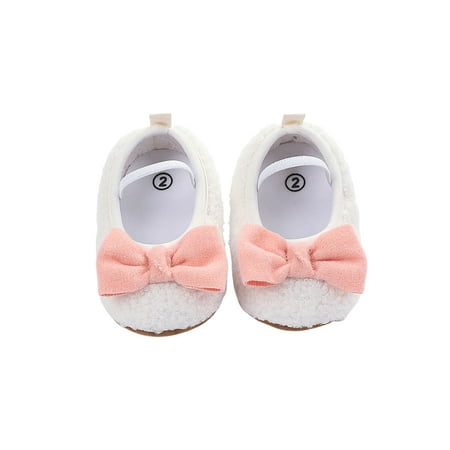 

Binpure Baby Girls Plush Shoes with Bow-knot Solid Color Flat Heel Low Cut Princess Shoe for Spring Autumn