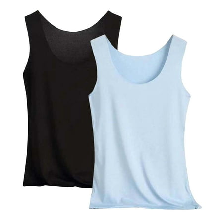 Pxiakgy Hot Sale!! Womens Modal Padded Built-In-Bra Tanks Tops Crew Neck Wireless Bra Camisole Casual Slim-Fit Shirts Tee 2Pc Blue M
