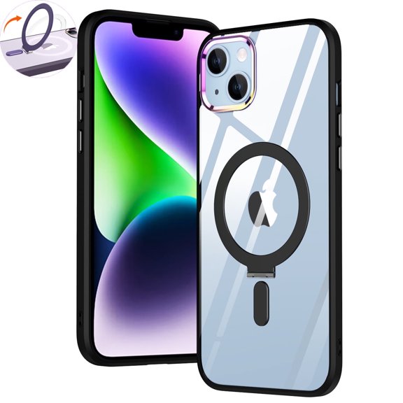 iPhone 13 Clear Case, iPhone 13 Magsafe Case with Stand, Clear Back Cover Shockproof Anti-scratch Protective Slim Transparent Case Cover for Apple iPhone 13 6.1" - Black