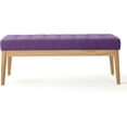 thumbnail image 5 of PetFurnishn Upholstered Long Bench Fabric Button-Tufted Bedroom Bench with Birch Wood Legs Mid-Century Modern Entryway Window Bench with Padded Seat, Purple, 5 of 8