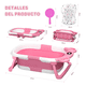 thumbnail image 3 of Bañera Tina Baño Bebe Plegable Portátil Con Cojín Termómetro Xtellar Rosa, 3 of 3