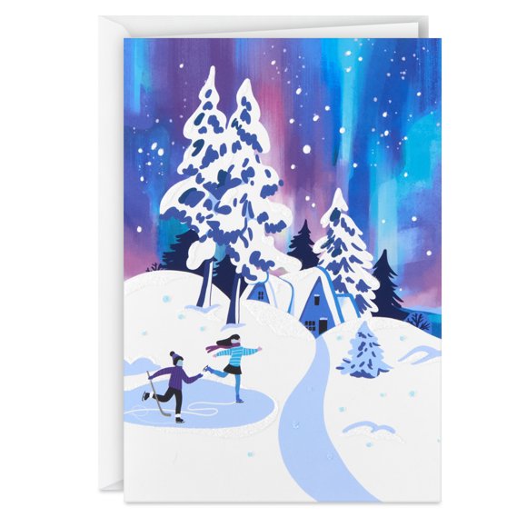 Boîte de cartes de Noël, Image Arts, patin à glace sous l'aurore boréale (paquet de 28 cartes et enveloppes)