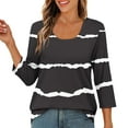 thumbnail image 4 of Zuesphe Womens Tops Black And White Stripe Shirts for Women Trendy Summer Sexy Womens Blouses Short Sleeve Button Up Tunics for Women 2025 3/4 Sleeve, 4 of 5