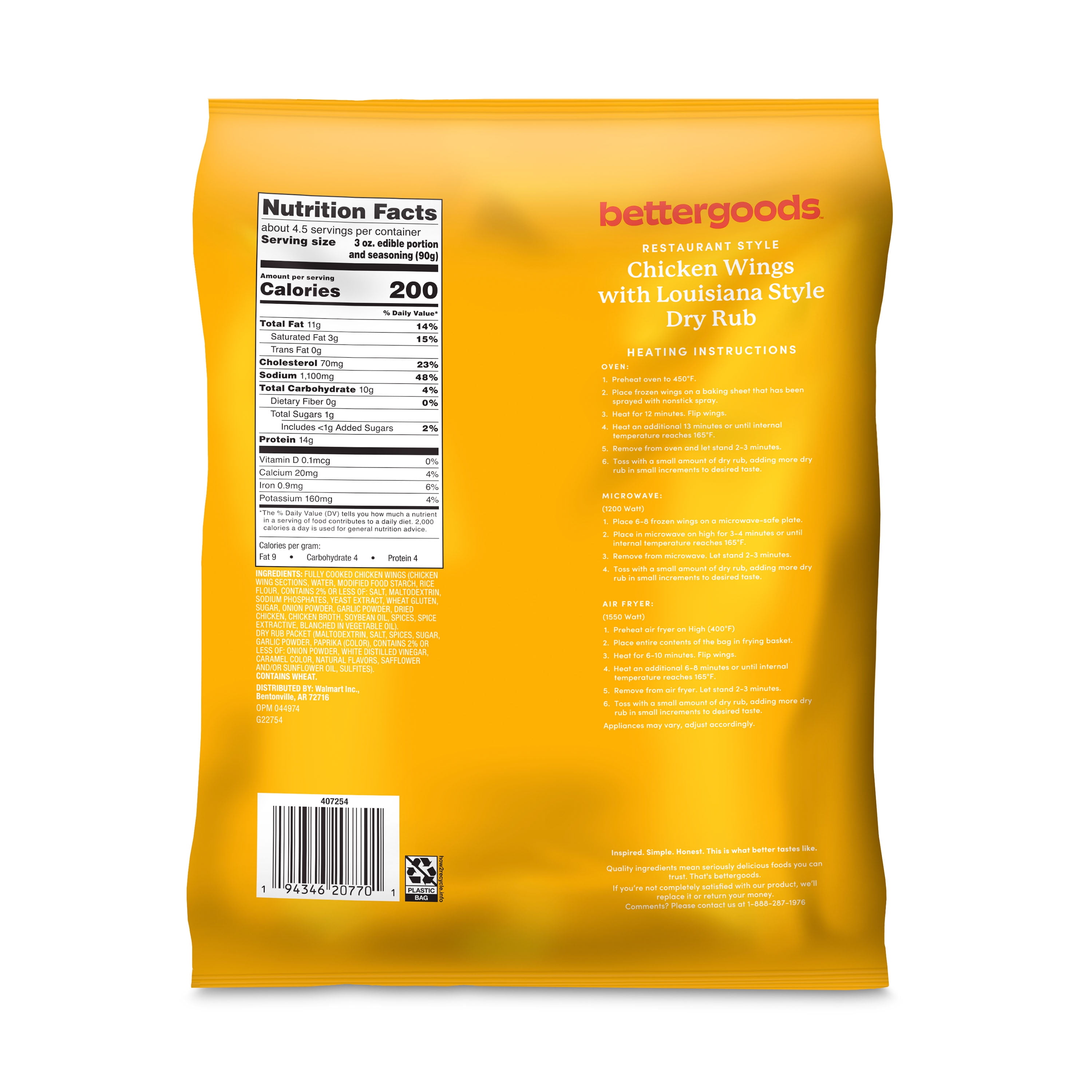 bettergoods Chicken Wings with Louisiana Style Dry Rub, 22 oz (Frozen)