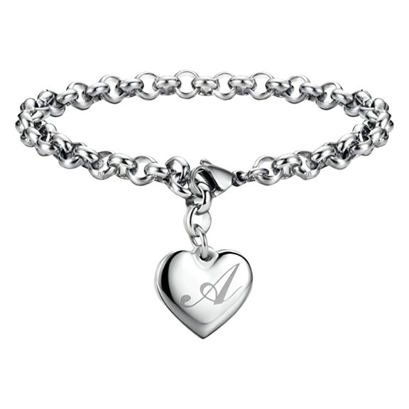 DESIGNICE Bracelet for Women Initial Charm Bracelets for Teen Girls Stainless Steel Heart Charm Bracelets for Women 26 Letters Alphabet Bracelet Jewelry Gifts for Teenage Girls