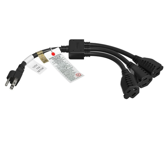 Cable Leader 14in 1 NEMA 5-15P to 3 NEMA 5-15R Power Extension Cord Splitter Cable 14 AWG