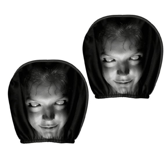 Creepy Face Car Headrest Cover, Black Hooded Ghost Print Car Seat Headrest Decor, Funny Prank Accessory for Halloween Decoration (2Pack)