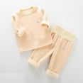 thumbnail image 2 of WRKEKC Newborn Baby Winter Cozy Outfits 2-Piece Fleece-Lined Solid Color Thickened Long-Sleeve Top and Elastic High-Waisted Pants Loungewear Set 0-12 Months, 2 of 4