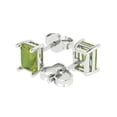 thumbnail image 2 of 14K Solid Gold Push Back Stud Earrings for Women | 1 cttw Emerald Cut Natural Peridot | White Gold, 2 of 5