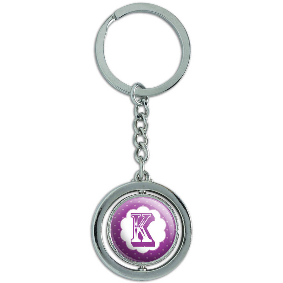 Letter K Initial Flower Purple Spinning Round Metal Key Chain Keychain ...