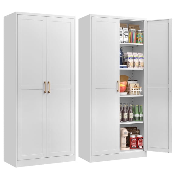UNICOLY Kitchen Pantry Cabinet,71”H White Metal Pantry Storage Cabinet with Doors and 4 Adjustable Shelves,Tall Cabinet for Pantry, Bathroom,Kitchen