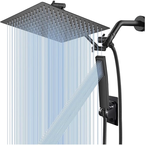12'' Rain/Rainfall Shower with Handheld Combo, High Square Shower with 13'' Extension Arm, Dual Black Shower Heads with 78'' Hose, Waterfall Showerhead,
