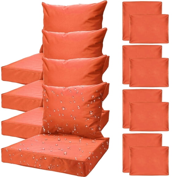 All Smiles 8-Piece Waterproof Patio Furniture Cushion Covers,Replacement Seat Slipcover Set for Outdoor Chair (No Insert),24x24 & 24x20,Orange