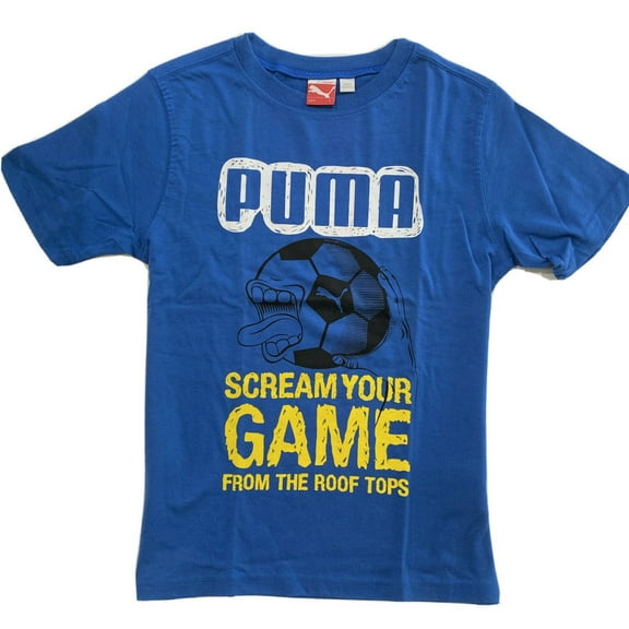 PUMA BOYS SHIRT - LOGO FRONT SZ 6 - SCREAM YOUR GAME BLUE - TOP TEE GRAPHIC KIDS