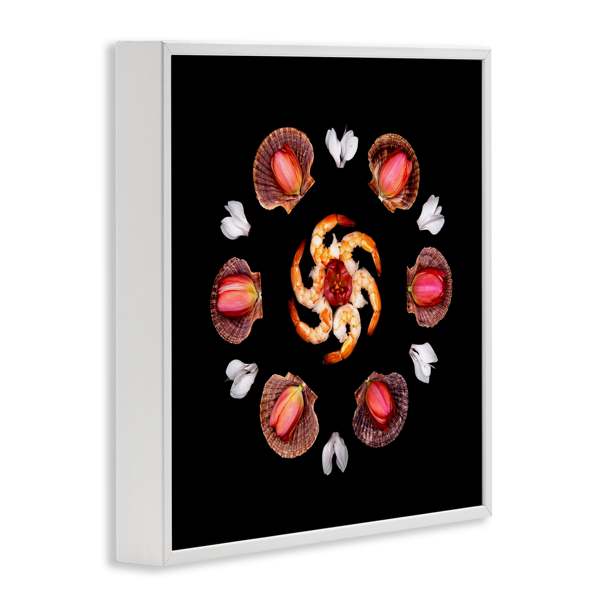 Stupell Industries Seashells & Tulips Symmetry White Framed Giclee Art, design by Beth Adoette