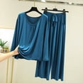 thumbnail image 2 of BOVXNPU Pajama Set For Women Women Solid Summer Lightweight Round-Neck Long-Sleeved Long Pants Home Attire Set Of 2 Pieces Women Sleepwear, 2 of 7