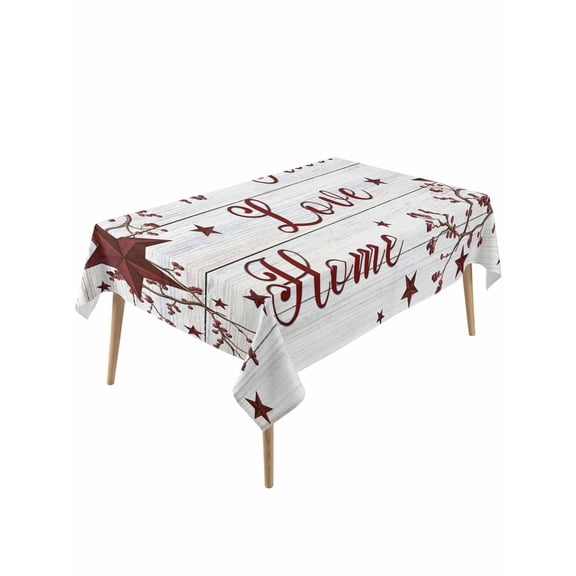 Wooden Grain Table Cloth, Waterproof Tablecloth for Rectangle Tables, Red Country Texas Star Branches Berry Reusable Washable Fabric Table Cover for Restaurant Kitchen Dining Tables 54"x108"