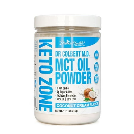 Divine Health MCT Oil Powder | Coconut Cream Flavor | Recommended in Dr. Colbert's The Keto Zone Diet Book | 30 Day Supply | 75/C8 25/C10 | 0 Net Carbs | All Natural Keto Approved For Ketosis | 315g