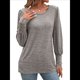 thumbnail image 2 of Blusas Casuales Holgadas de Larga y Corta Abullonada para Mujer, con Cuello Redondo y Botones. Caqui Superficial L, 2 of 9