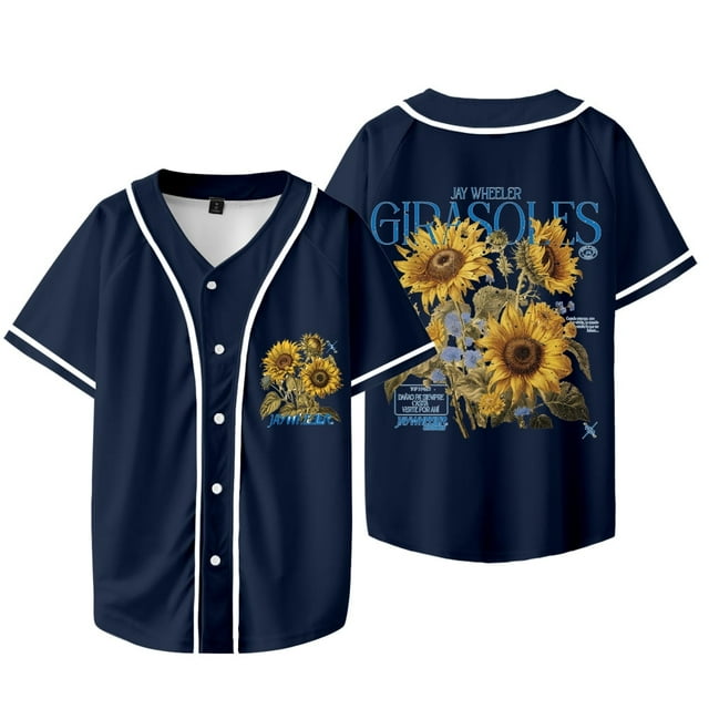 Jay Wheeler Veste de Baseball Botanique Tee Girasoles Album Merch Unisexe Col en V Manches Courtes T-Shirts, Style 1,TP