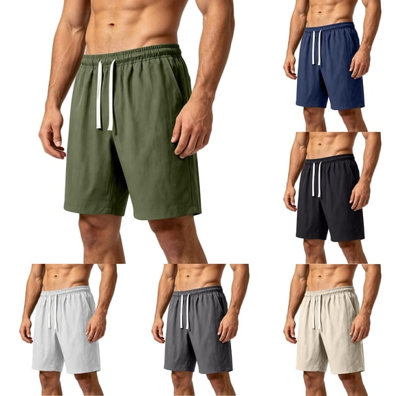 DODADAWANJ Men's Summer Shorts Lightweight Quick Dry Basketball Athletic Shorts Loose Elastic Waist Long Shorts with Drawstring Daily Wear Khaki L