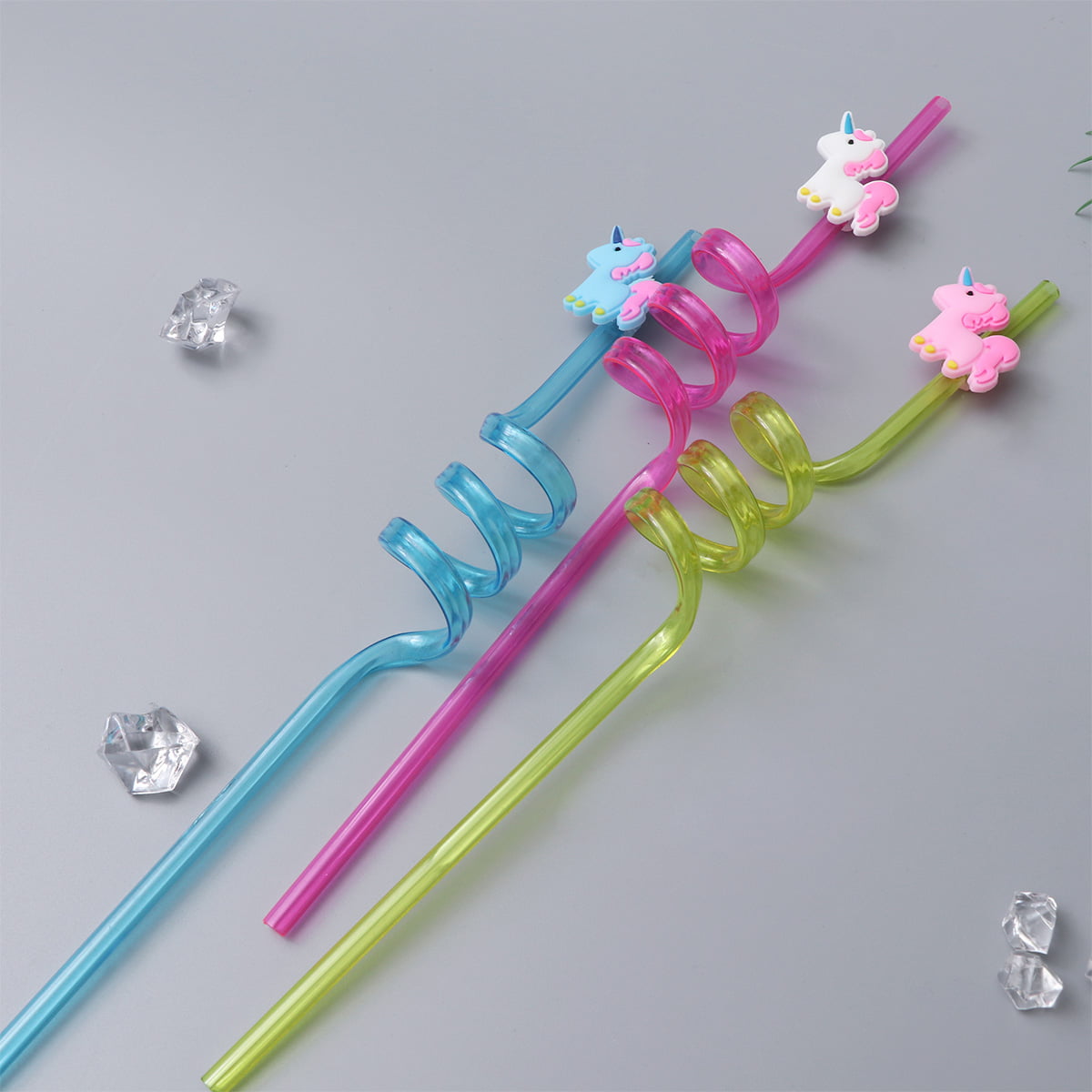 12pcs Unicorn Spiral Straws Creative PVC Decorative Drinking