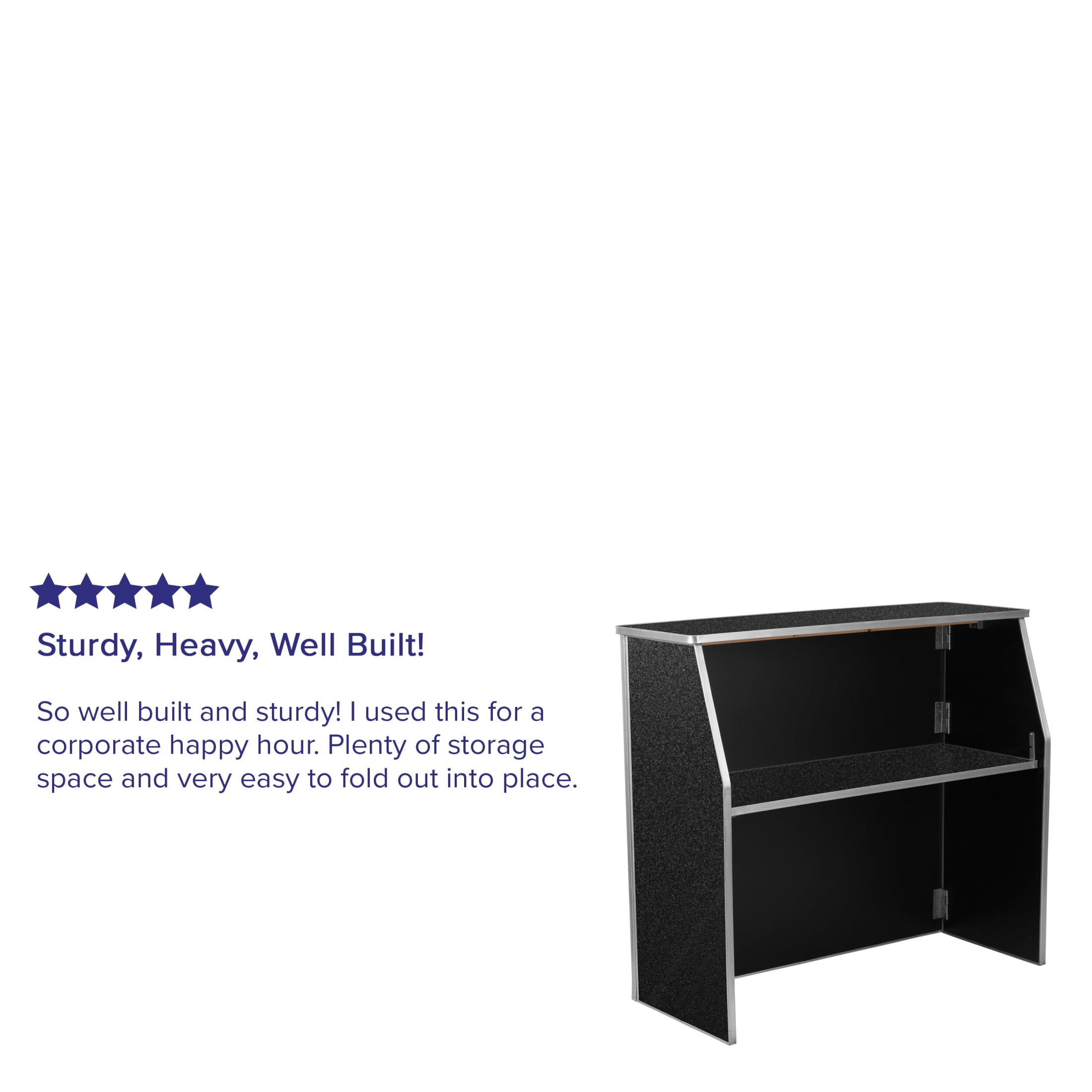 Flash Furniture Amara 4' Folding Portable Event Bar with Top and Middle Shelves, Black