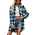 thumbnail image 1 of Otoño Invierno Outwear Plaid Solapa De Un Solo Pecho Suelto Casual Abrigo Largo Para Mujer Verde L, 1 of 7
