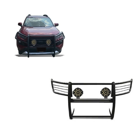 Black Horse Grille brush Bumper Guard Modular Black Come With pair of 7.0"Dia.LED Lights with Black Trim Rings Compatible with 2019-2024 Toyota RAV4-17A093904MA-PLB