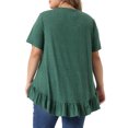thumbnail image 4 of Agnes Orinda Plus Size T Shirts for Women Henley V Neck Button Up Short Sleeve Ruffled Hem Blouses Tops 2X Dark Green, 4 of 7