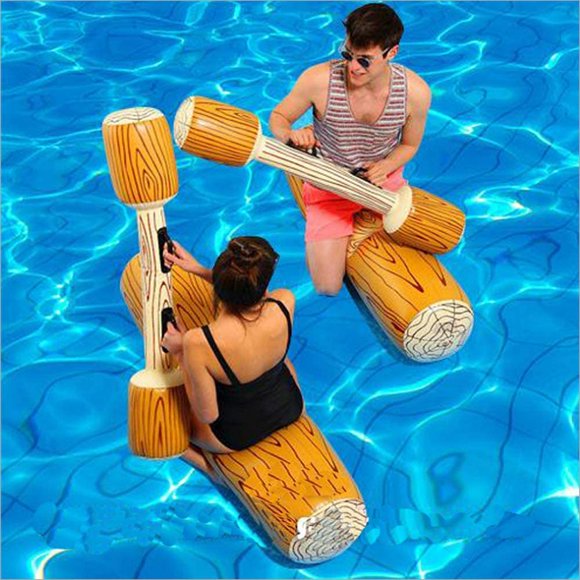 2 Pcs Set Inflatable Floating Row Toys, Adult Children Pool Party Water Sports Games Log Rafts to Float Toys (Light color)
