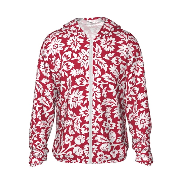 Balery Red Flowers Sudadera ligera de manga larga con capucha y protección solar UPF 50+ para hombre y mujer, ideal para pesca y running-Large