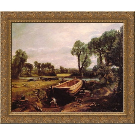 Boat Building 23x20 Gold Ornate Wood Framed Canvas Art by Constable,