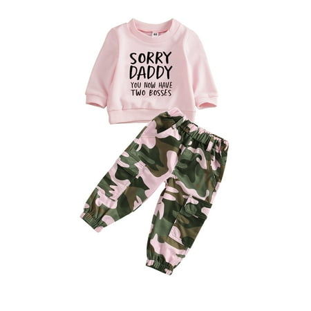 

Fanvereka Letter Print Long Sleeve Sweatshirt + Camouflage Pants with Pockets