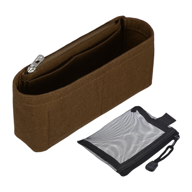 Organizador de Bolso de Fieltro Uxcell, Inserto Grande para Tote con Cremallera y Pouch de Malla, 9.45 x 2.36 x 4.33in (Marrón)