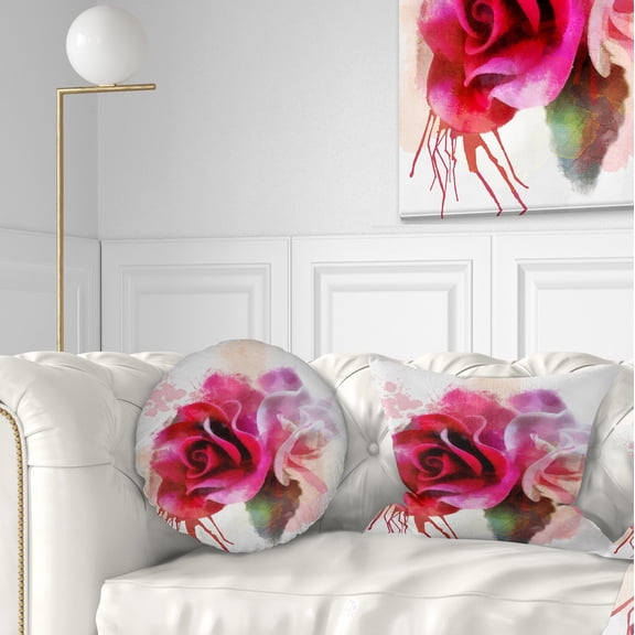 Designart White Red Roses with Color Splashes - Floral Throw Pillow - 12x20