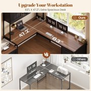 Farmhouse L Shaped Computer Desk with 6 Drawers and Hutch, Reversible Home Office Desk, Corner Office Desk