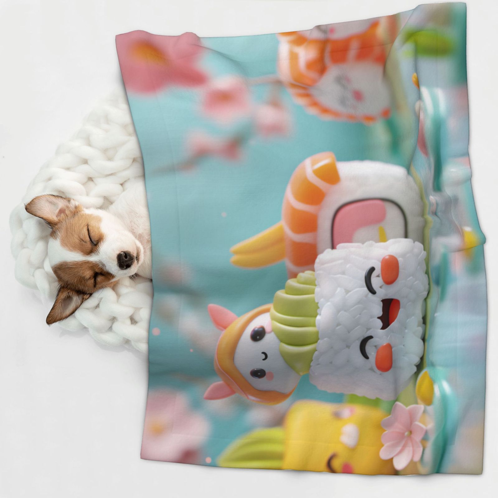 Naloa Kawaii Sushi Characters Delight Dog Blanket, 3 Sizes Cat Blanket for Indoor Cats Large Medium Small Dog Gifts-Medium