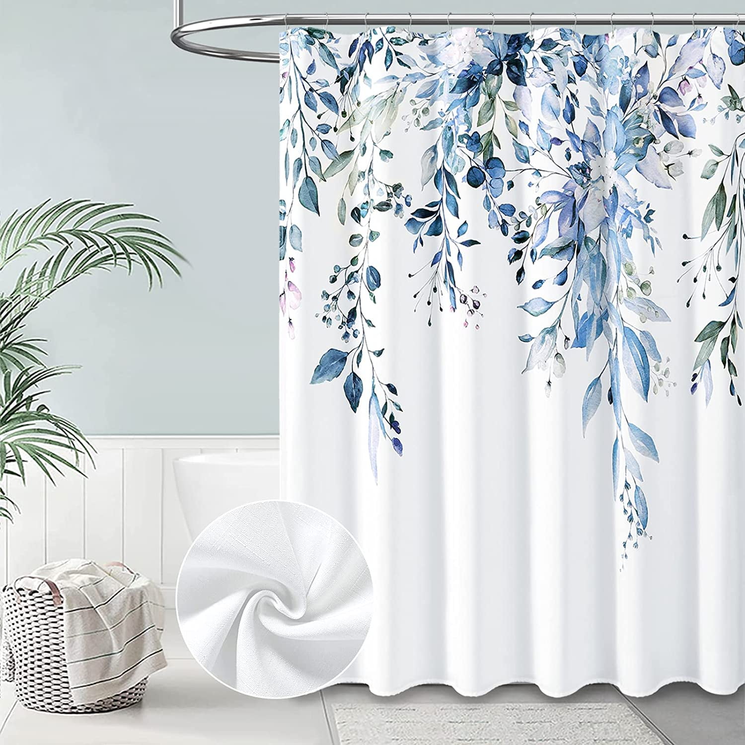 Eucalyptus Plant Shower Curtain, Linen Textured Botanical Heavy Duty