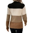 thumbnail image 3 of Women'S Color Block Sweaters Long Sleeve Mock Neck Tops Loose Knitted Pullover Sweater Caramel Color M, 3 of 7