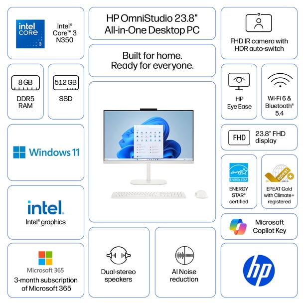 HP OmniStudio 23.8 Inch All-in-One Desktop PC, Full HD Display