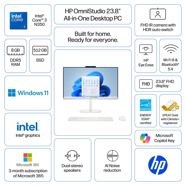 HP OmniStudio 23.8 Inch All-in-One Desktop PC, Full HD Display